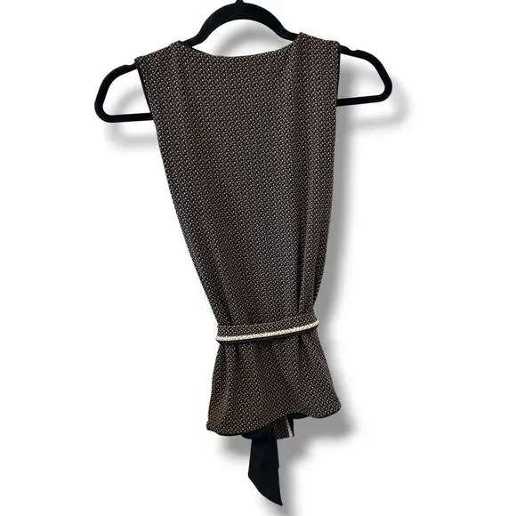 NEW White House Black Market WHBM Medallion Jersey Reversible Belted Blouse - Picture 5 of 8